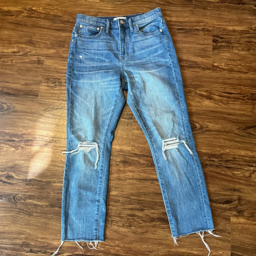Madewell The High-Rise Slim Boy Jean Women's Size 27 Straight Leg Light Distress